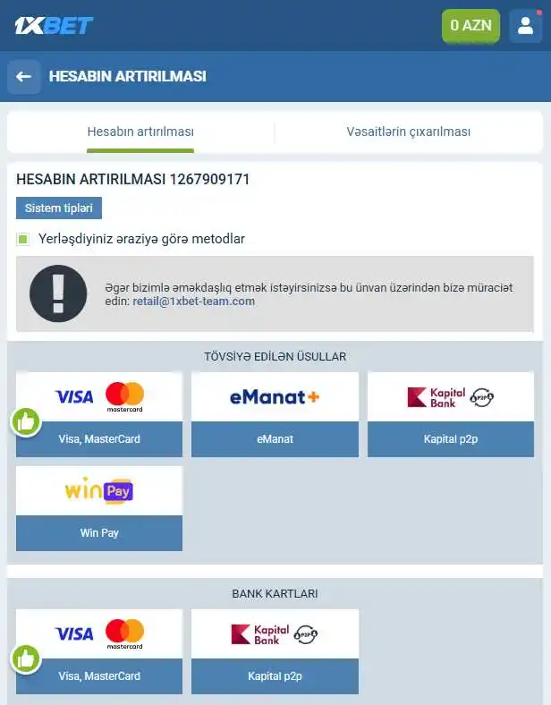 Saytda balansın doldurulmasının başlanması