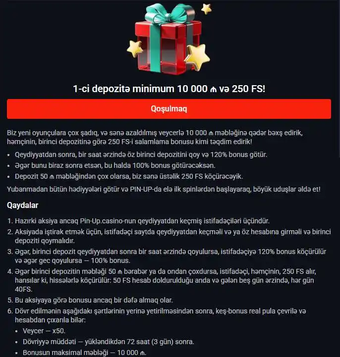 Salamlama bonusunun alınması və mərci şərtlərinin təsviri