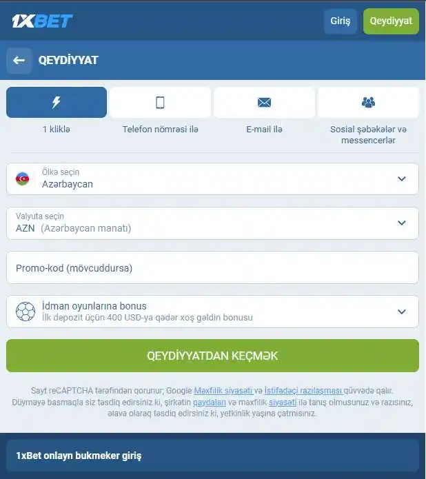 Saytda mövcud olan bütün qeydiyyat üsulları