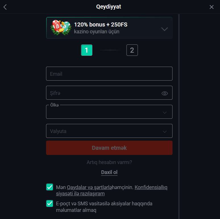 Saytda profil qeydiyyatı